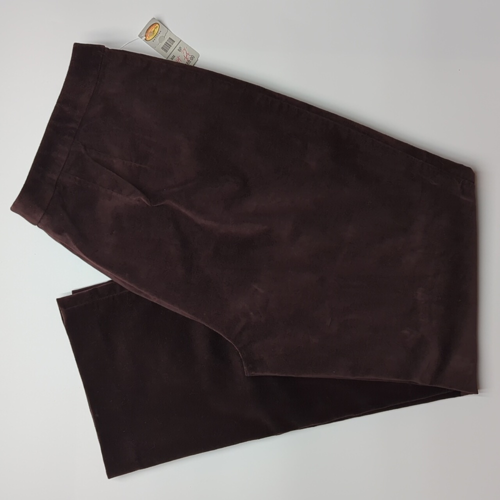 Talbots Petites Straight Leg Pant Brown Cotton Velour Classic Fit Stretch Size 8